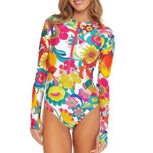 NWT Trina Turk Fontaine Zip Front Paddlesuit One Piece Surfsuit Swimsuit